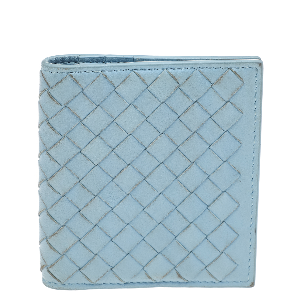 luxury-women-bottega-veneta-used-handbags-p600333-004-2 Bottega Veneta Light Blue Intrecciato Leather Wallet