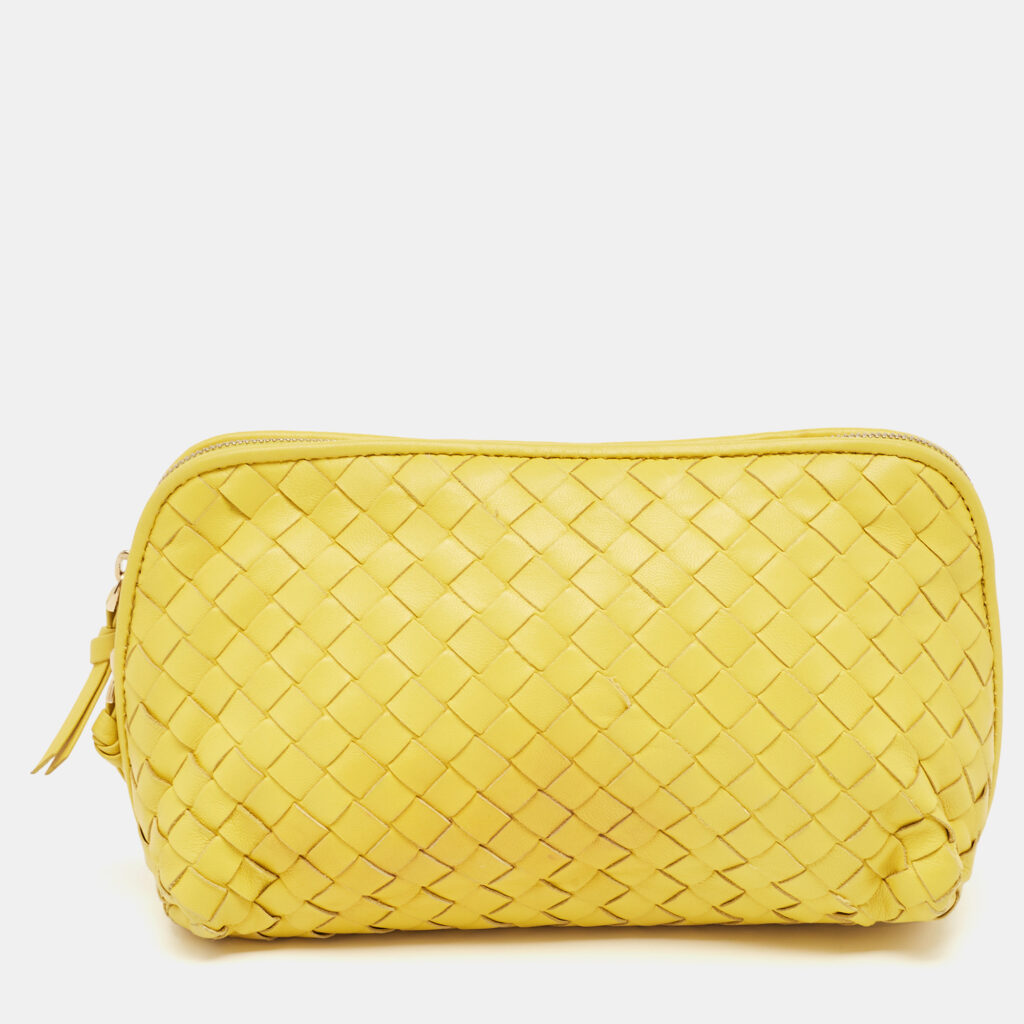 luxury-women-bottega-veneta-used-handbags-p891457-008 Bottega Veneta Yellow Leather Zip Pouch
