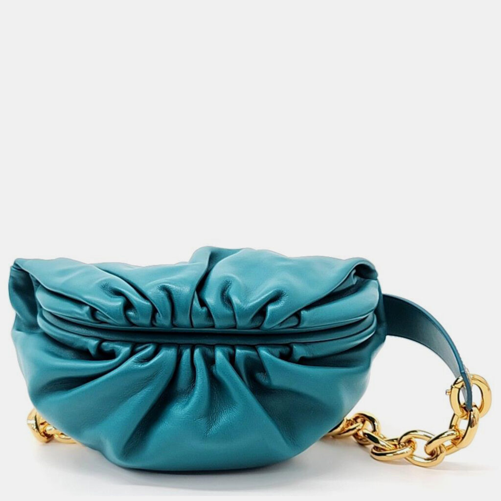 luxury-women-bottega-veneta-used-handbags-p973627-006 Bottega Veneta Blue Leather Belt Chain Pouch