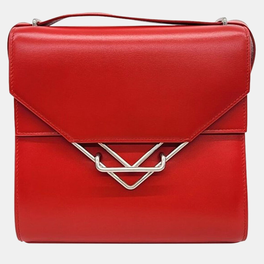 luxury-women-bottega-veneta-used-handbags-p985713-003 Bottega Veneta Red Leather Clip Shoulder Bag