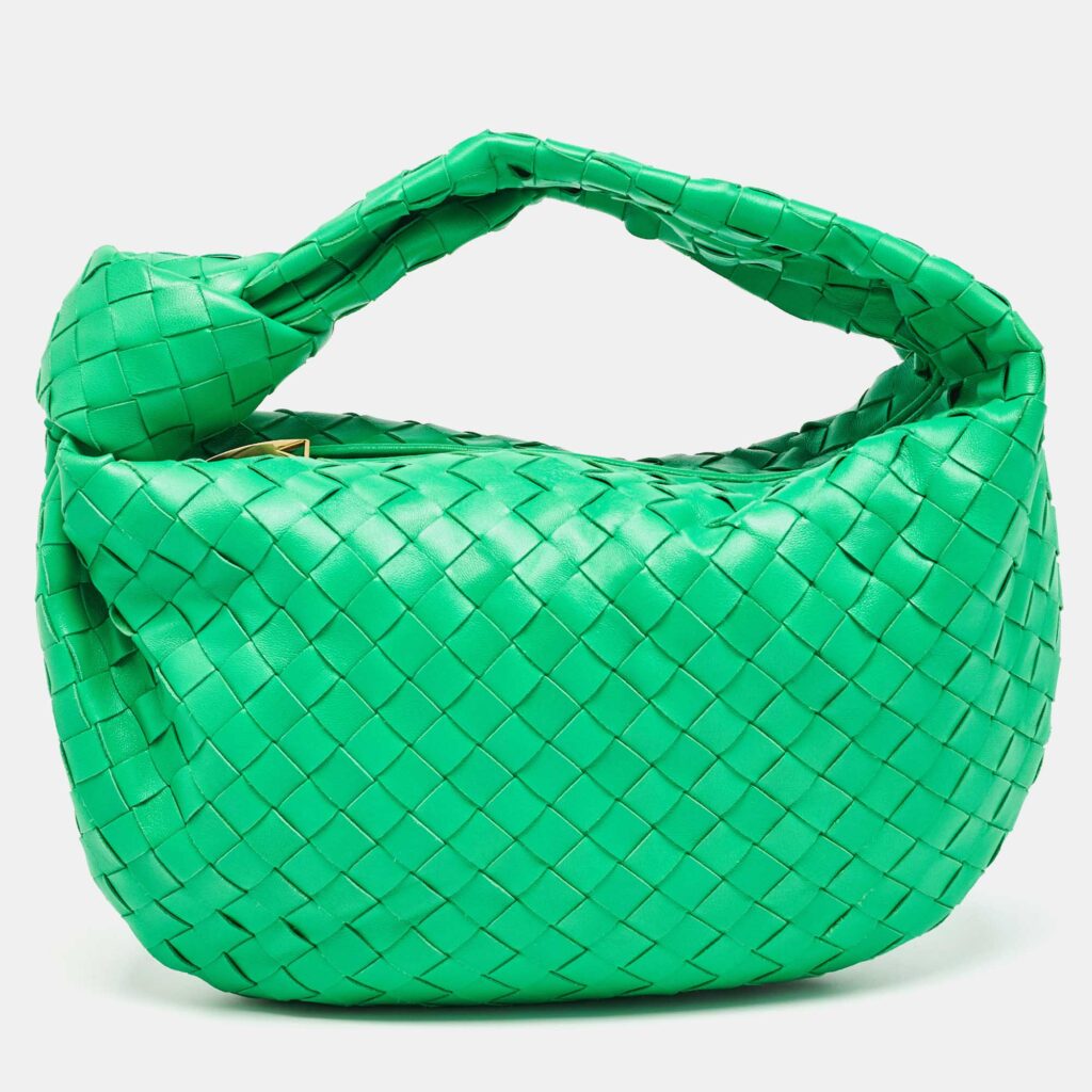 luxury-women-bottega-veneta-used-handbags-p994434-014 Bottega Veneta Green Intrecciato Leather Teen Jodie Hobo