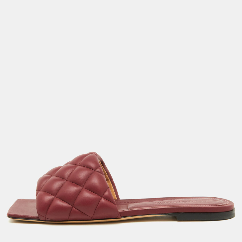 Bottega Veneta Burgundy Leather Lido Flat Slide Sandals Size 39