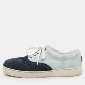 Bottega Veneta Navy Blue/Light Blue Intrecciato Suede Lace Up Sneakers Size 41