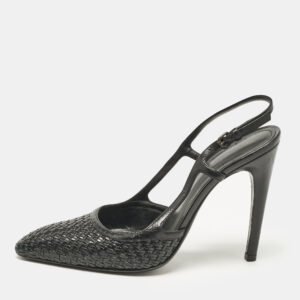 Bottega Veneta Black Woven Leather Slingback Sandals Size 37.5