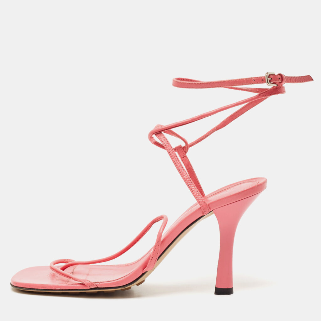luxury-women-bottega-veneta-used-shoes-p1120712-001 Bottega Veneta Pink Leather Square Toe Ankle Strap Sandals Size 37