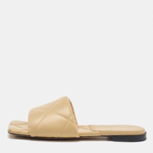 Bottega Veneta Beige Leather Lido Flat Sandals Size 37