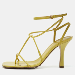 Bottega Veneta Yellow Leather Square Toe Ankle Strap Sandals Size 38