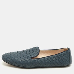 Bottega Veneta Blue Intrecciato Leather Ballet Flats Size 37