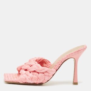 Bottega Veneta Pink Woven Raffia Stretch Slide Sandals Size 36