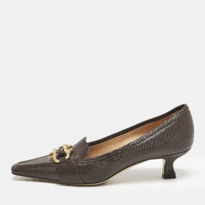Bottega Veneta Brown Lizard Embossed Leather Madame Pumps Size 40.5