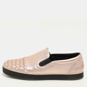 Bottega Veneta Rose Gold Intrecciato Leather Slip On Sneakers Size 37
