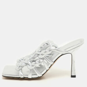 Bottega Veneta Silver Foil Leather Stretch Mules Size 37
