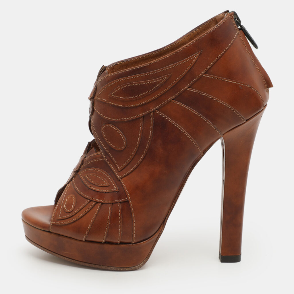 Bottega Veneta Brown Leather Open Toe Booties Size 36.5