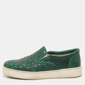 Bottega Veneta Green  Intrecciato Karung Leather Dodger Slip On Sneakers Size 36.5