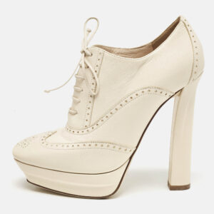 Bottega Veneta Cream Brogue Leather Oxford Platform Booties Size 39