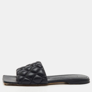 bottega veneta black quilted leather lido flat slide sandals size 36