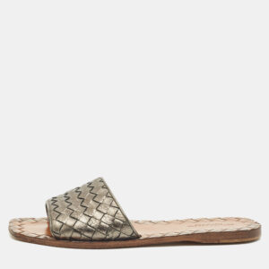 bottega veneta metallic intrecciato leather ravello flat slides size 36