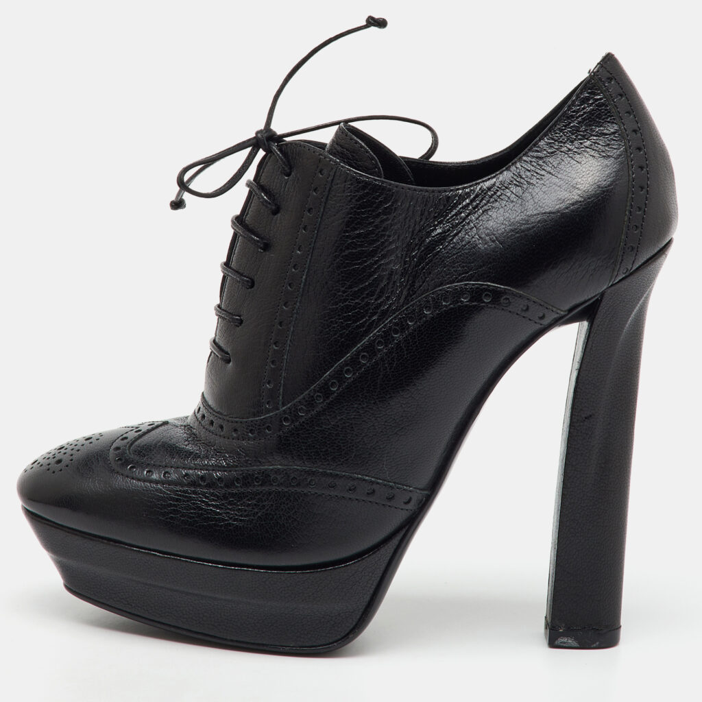 Bottega Veneta Black Brogue Leather Oxford Lace Up Platform Booties Size 39