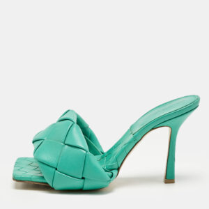 Bottega Veneta Blue Leather Lido Slide Sandals Size 39