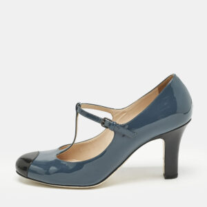 Bottega Veneta Blue/Black Patent Leather Mary Jane Pumps Size 40