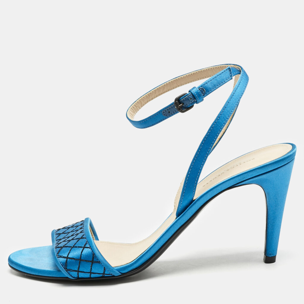 luxury-women-bottega-veneta-used-shoes-p1159921-001 Bottega Veneta Blue/Black Satin Ankle Strap Sandals Size 39