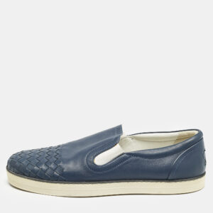 Bottega Veneta Blue Intrecciato Leather Dodger Slip On Sneakers Size 40