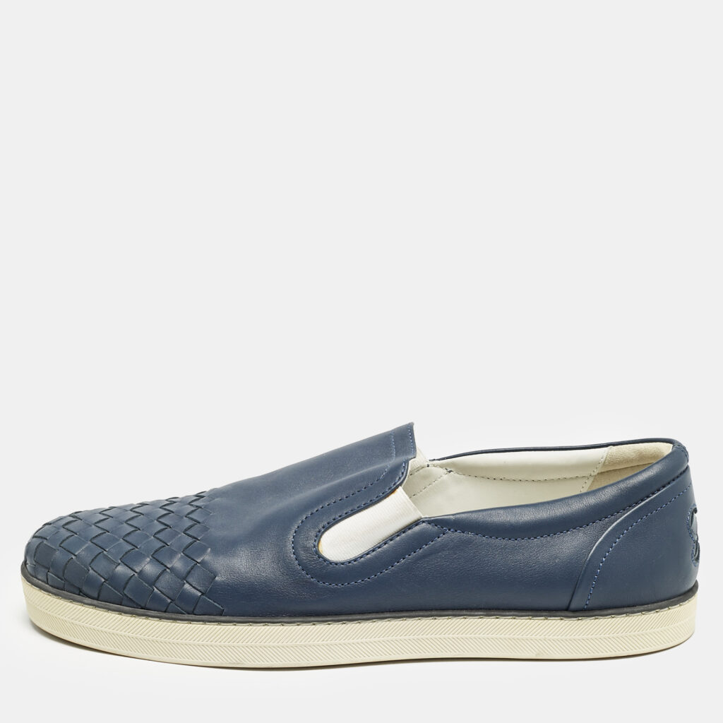 luxury-women-bottega-veneta-used-shoes-p1163340-003 Bottega Veneta Blue Intrecciato Leather Dodger Slip On Sneakers Size 40
