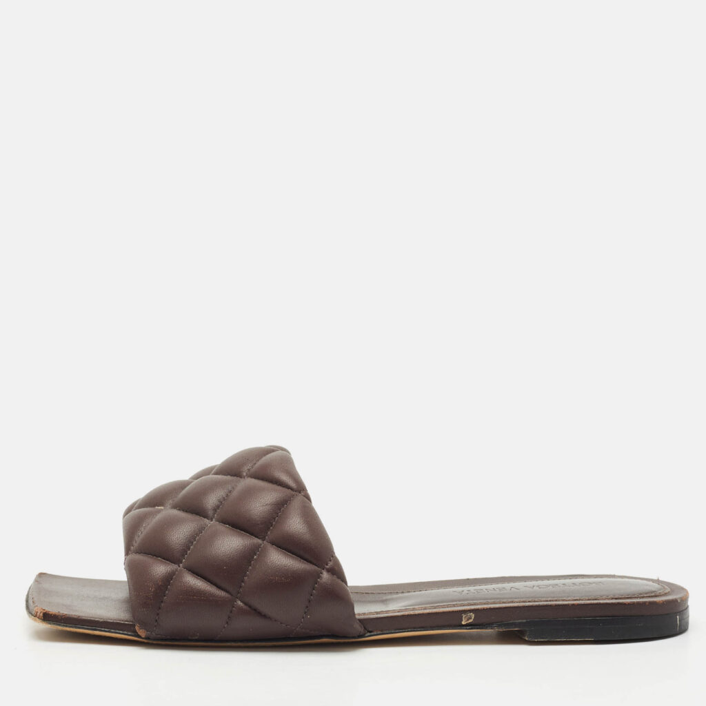luxury-women-bottega-veneta-used-shoes-p1165988-010.jpg Bottega Veneta Brown Quilted Leather Lido Flats Size 37