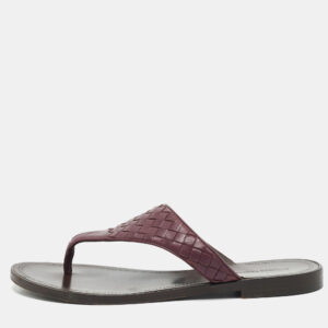 Bottega Veneta Dark Purple Intrecciato Leather Flat Thong Sandals Size 40