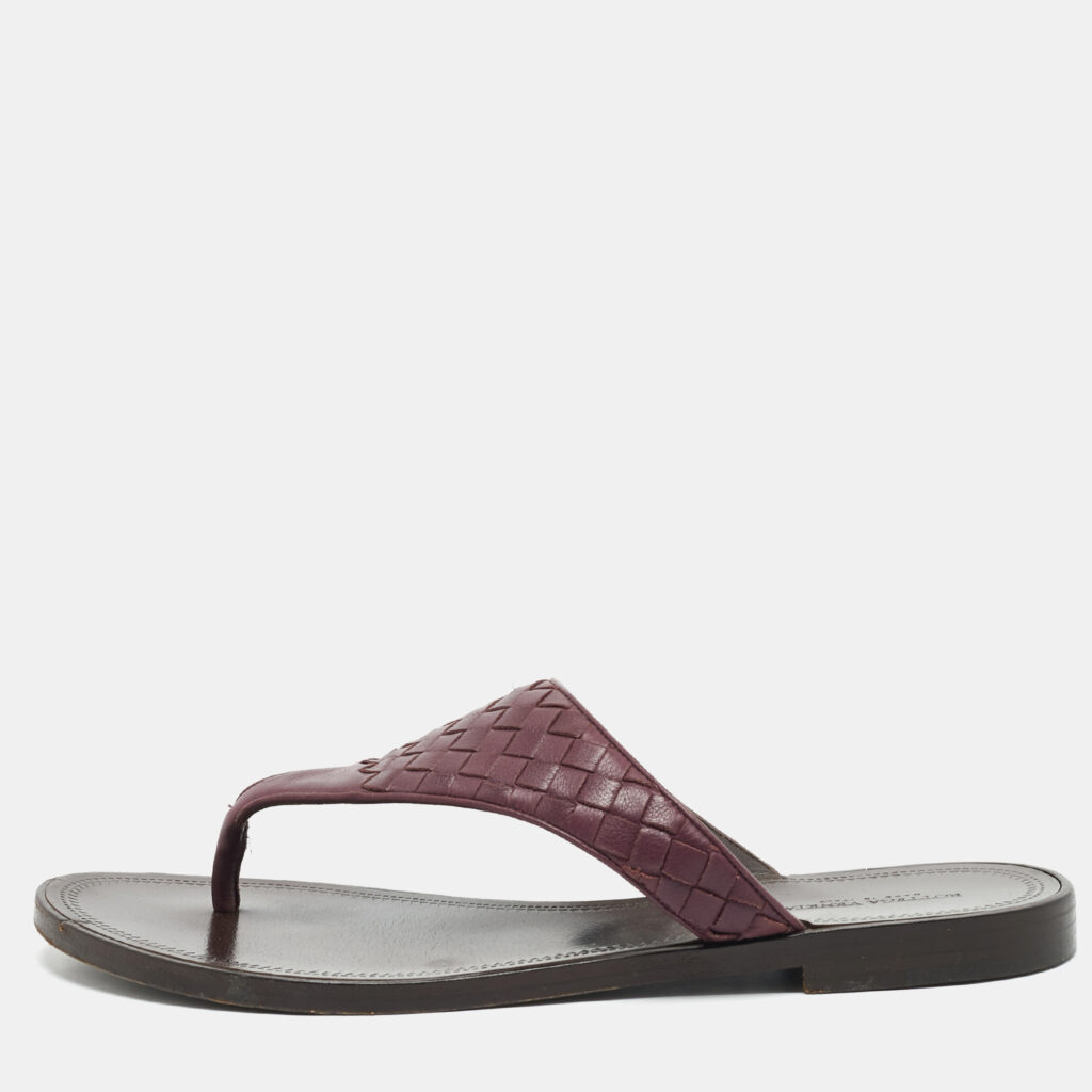 luxury-women-bottega-veneta-used-shoes-p1166499-002 Bottega Veneta Dark Purple Intrecciato Leather Flat Thong Sandals Size 40