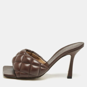 Bottega Veneta Brown Quilted Leather Strech Slide Sandals Size 35