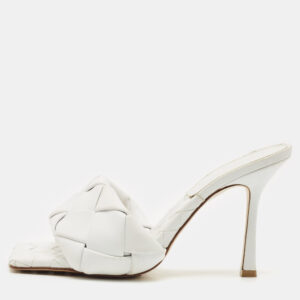 Bottega Veneta White Intrecciato Leather Lido Slide Sandals Size 39