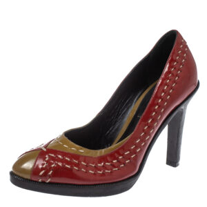 Bottega Veneta Red/Brown Patent Leather Pumps Size 35.5
