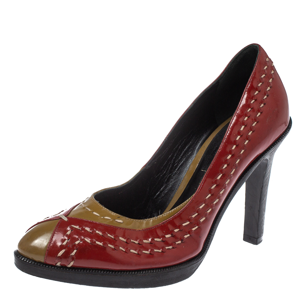 luxury-women-bottega-veneta-used-shoes-p382628-002 Bottega Veneta Red/Brown Patent Leather Pumps Size 35.5