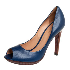 Bottega Veneta Blue Leather  Peep Toe Pumps Size 38