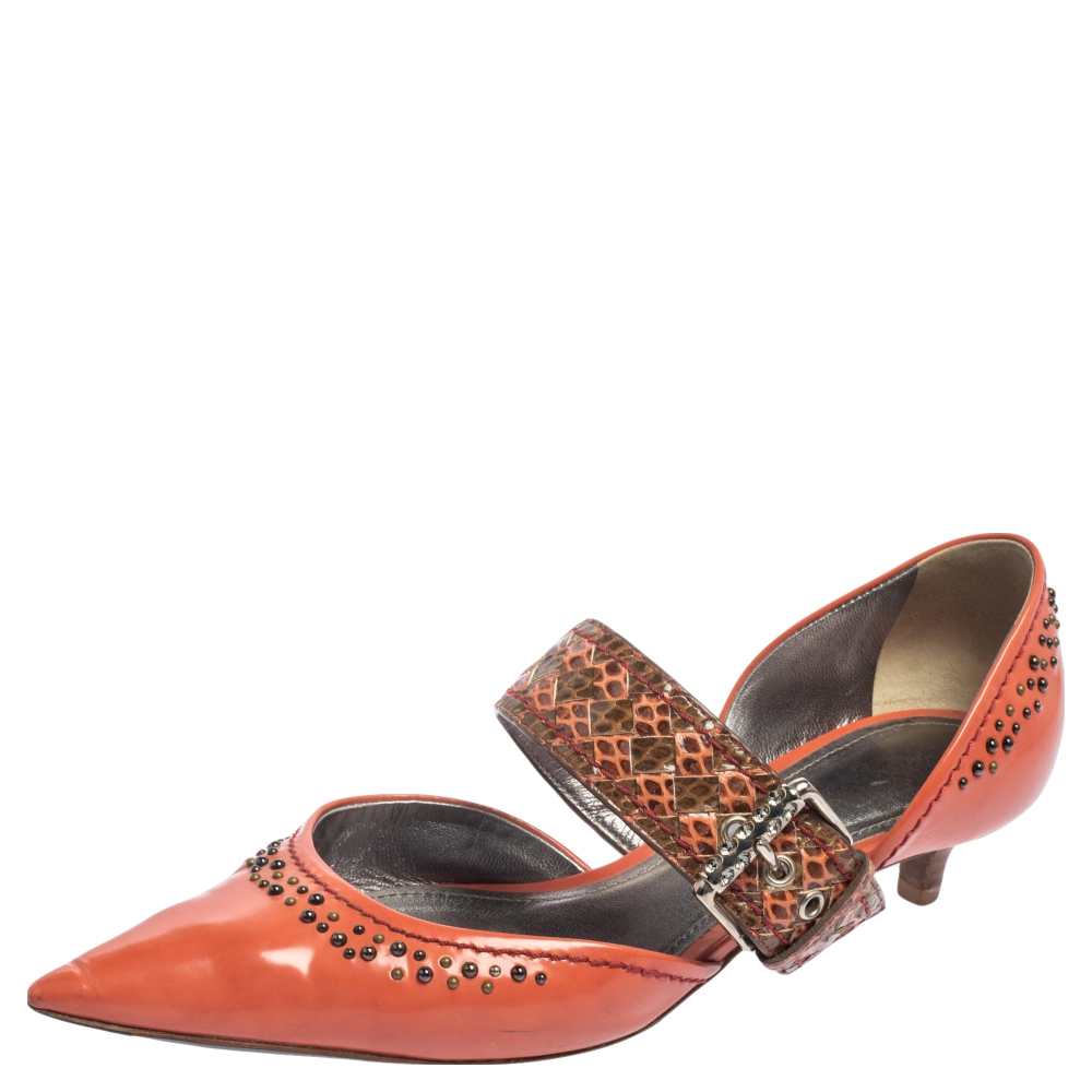 luxury-women-bottega-veneta-used-shoes-p500002-003 Bottega Veneta Coral Leather And Ayers Dahlia Chenille D'orsay Pumps Size 37