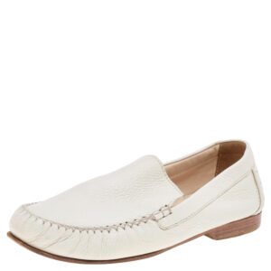 Bottega Veneta White Leather Slip On Loafers Size 39
