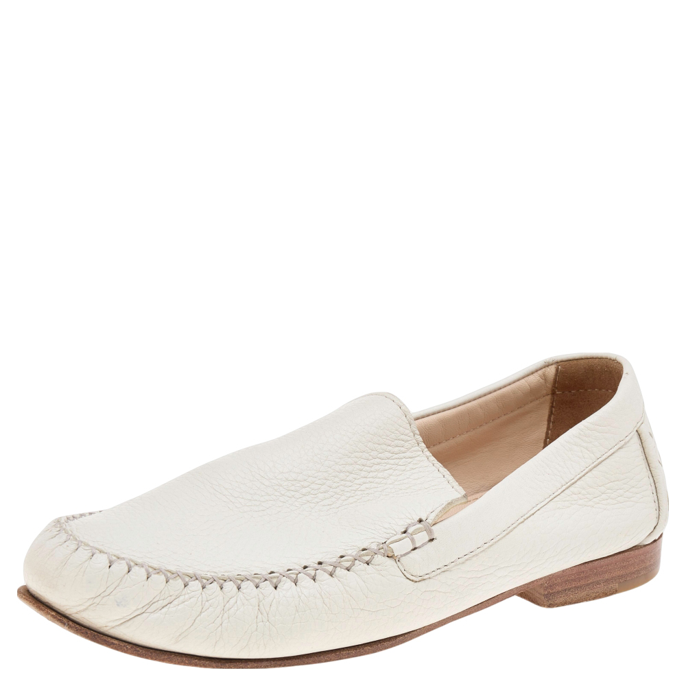 Bottega Veneta White Leather Slip On Loafers Size 39