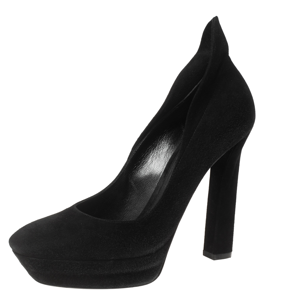 Bottega Veneta Black Suede Collar Detail Platform Pumps Size 39.5
