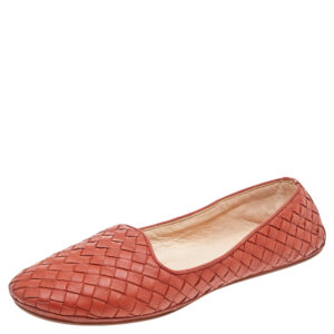 Bottega Veneta Orange Intrecciato Leather Smoking Slippers Size 37