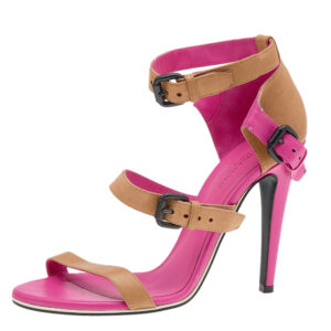 Bottega Veneta Beige/Pink Leather Open Toe Ankle Strap Sandals Size 37.5