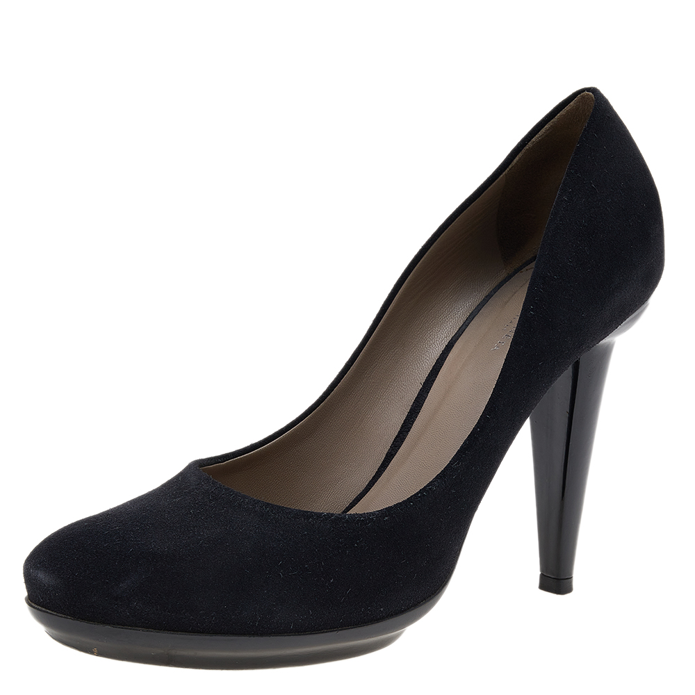 Bottega Veneta Black Suede and Patent Leather Platform Pumps Size 40.5