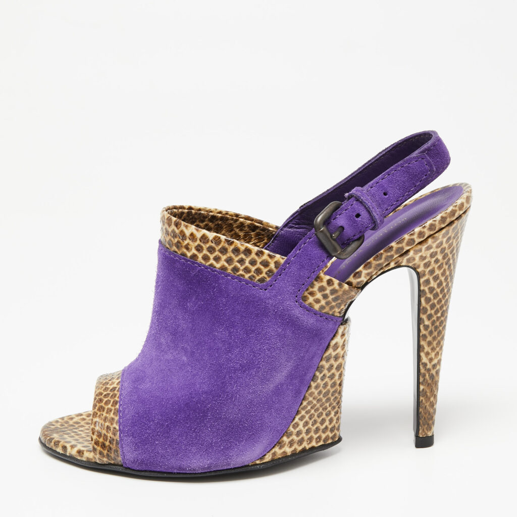 luxury-women-bottega-veneta-used-shoes-p638226-008-2 Bottega Veneta Tri-Color Suede and Snakeskin Leather Slingback Sandals Size 39.5