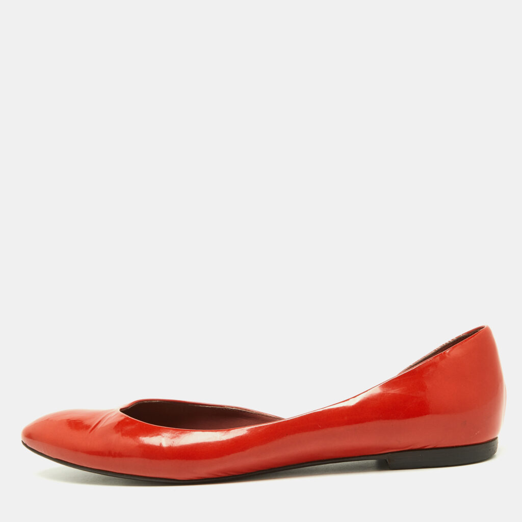 luxury-women-bottega-veneta-used-shoes-p929270-009 Bottega Veneta Orange Patent Leather Ballet Flats Size 38