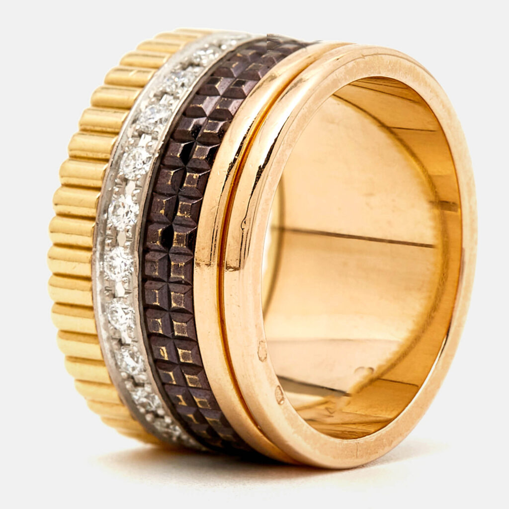 luxury-women-boucheron-used-fine-jewelry-p1009926-006 Boucheron Quatre Classique Diamonds PVD 18k Three Tone Gold Ring Size 52