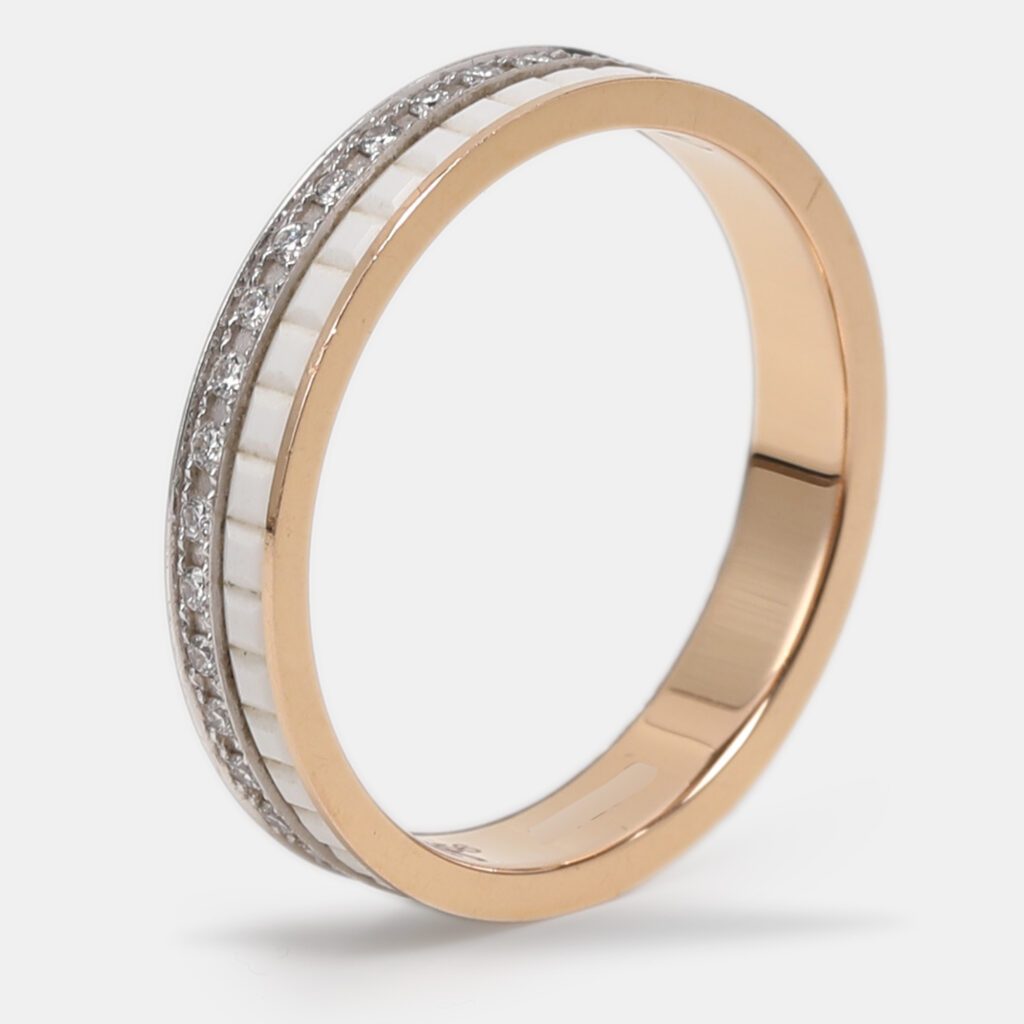 Boucheron Quatre White Edition Diamond Ceramic 18k White/Yellow Gold Wedding Band 56