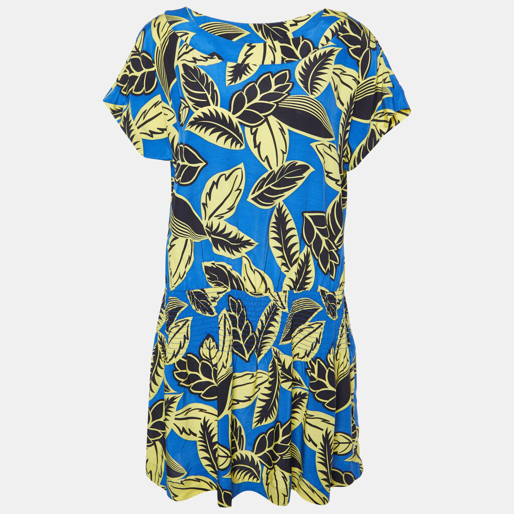 luxury-women-boutique-moschino-new-clothes-p869393-001 Boutique Moschino Blue Printed Rayon Shirred Detail Mini Dress S