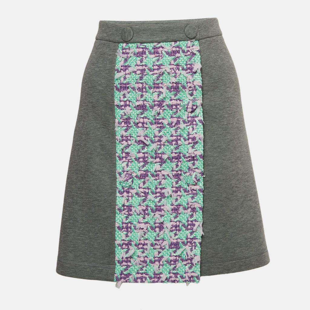 Boutique Moschino Grey Modal and Cotton Tweed Detail Mini Skirt L