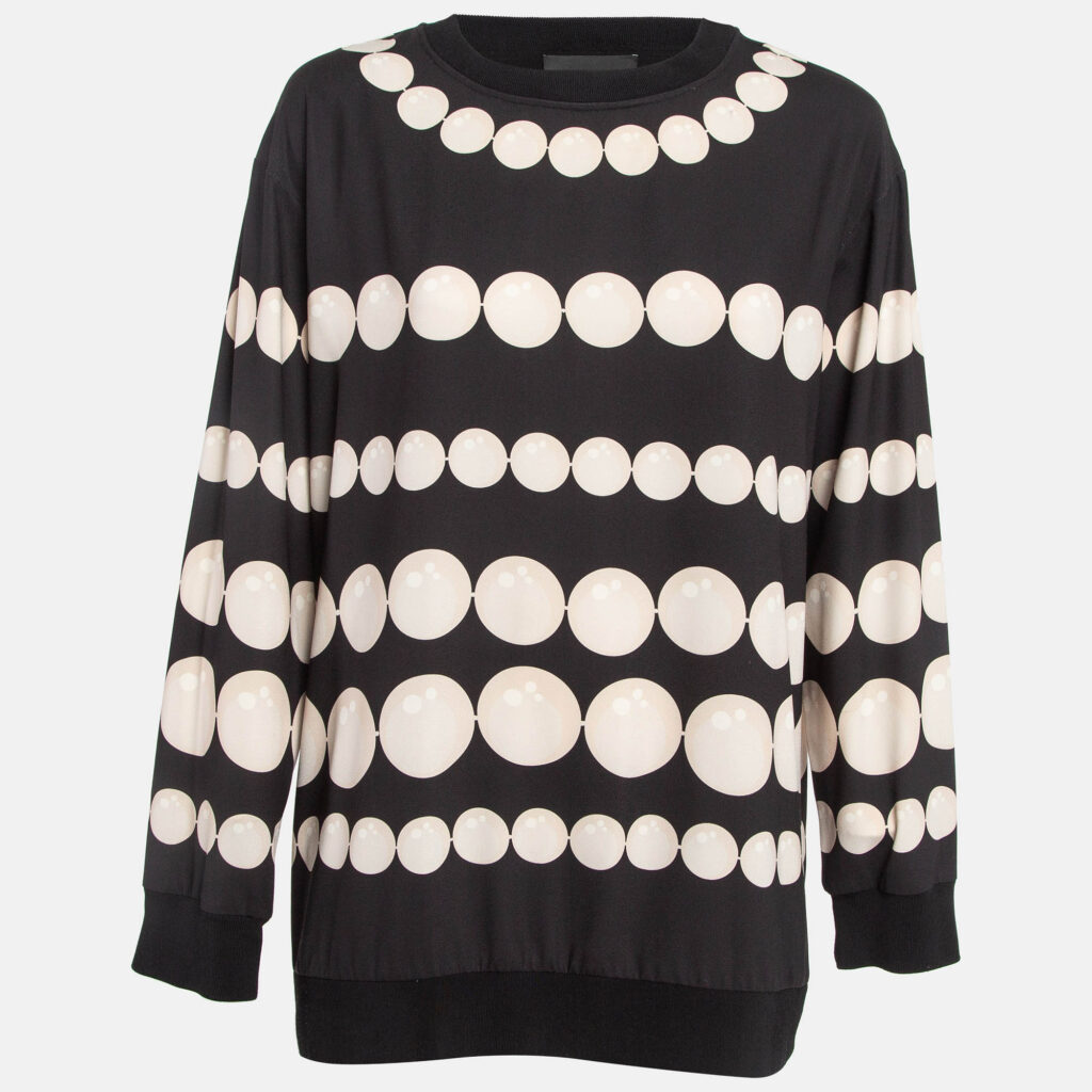 Boutique Moschino Black/White Dots Print Stretch Crepe Sweatshirt M