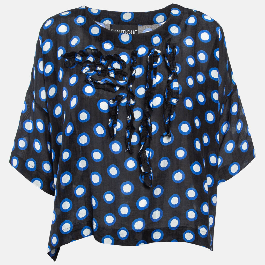 luxury-women-boutique-moschino-used-clothes-p1043265-001 Boutique Moschino Black Dot Print Cotton Oversized Cropped Top S